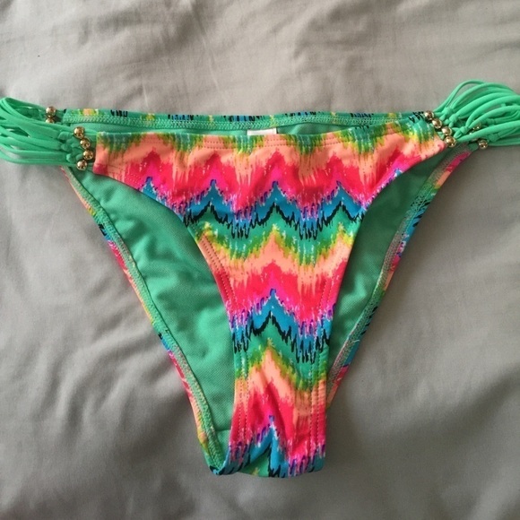 Damsel Other - Damsel bikini bottoms multicolored w/ Silver balls & 6 green straps on sides